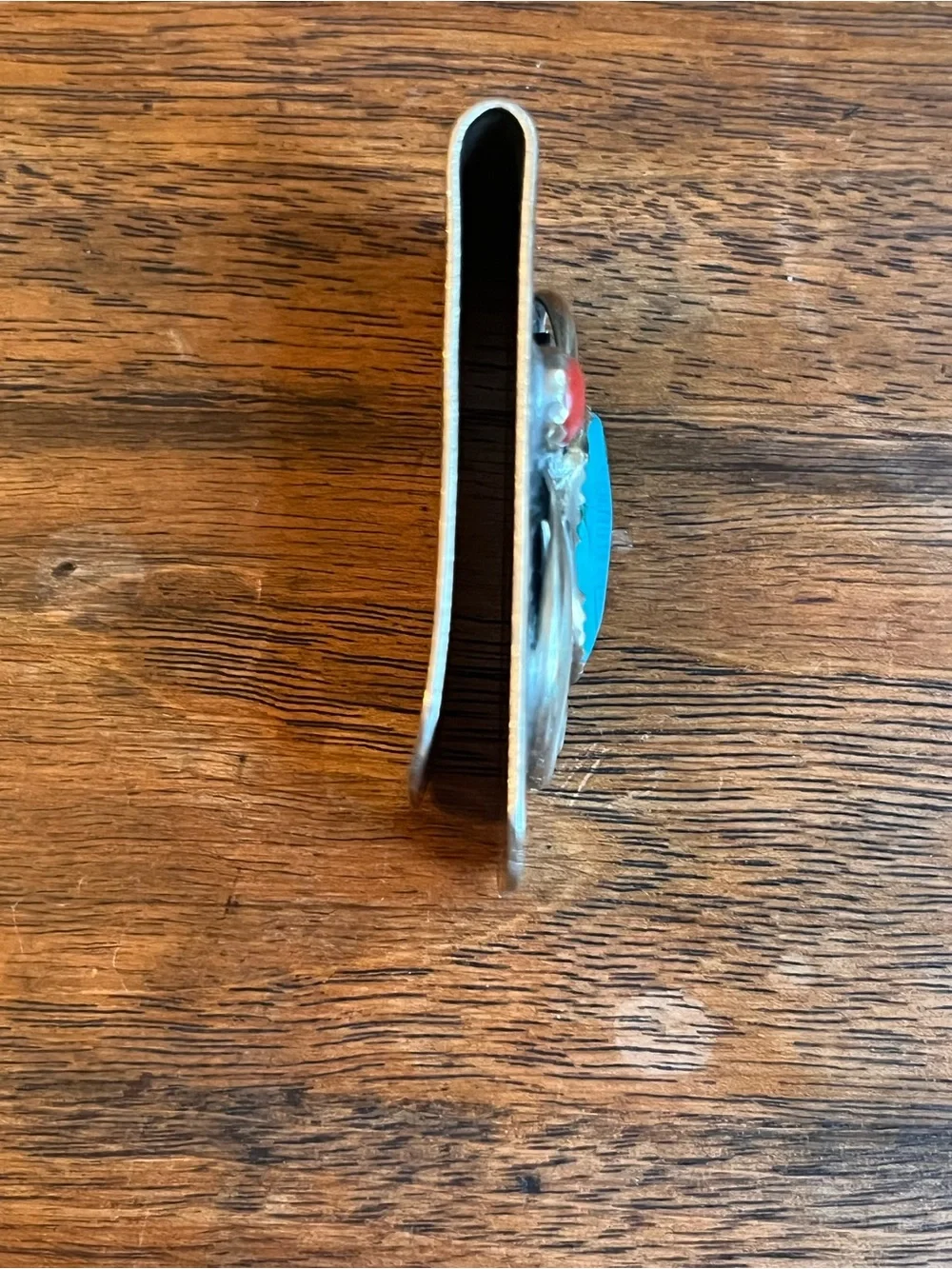 Vintage Sterling Silver Money Clip with Turquoise and Coral Stones